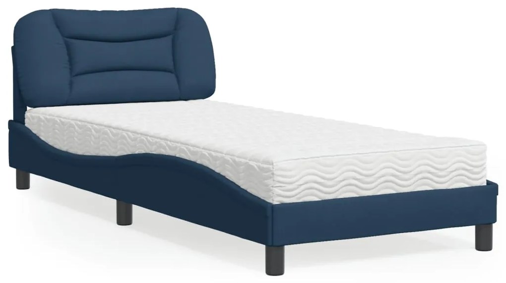 vidaXL Cama com colchão Hvar 90x200 cm tecido azul
