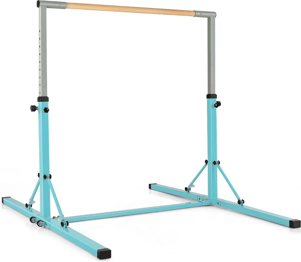Barra de ginástica infantil dobrável com 13 alturas ajustáveis Estrutura triangular para ginásio em casa Carga 100 kg Azul Claro