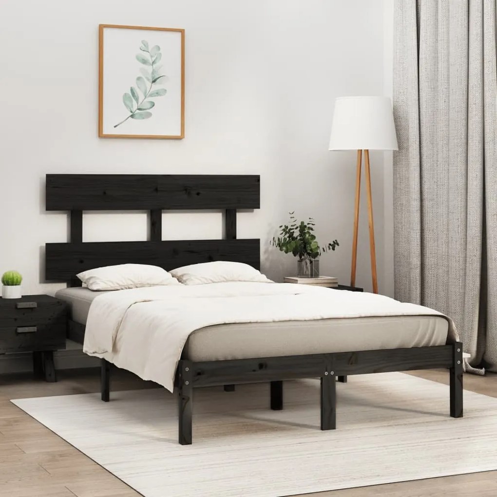 vidaXL Estrutura cama pequena casal 120x190 cm pinho maciço preto