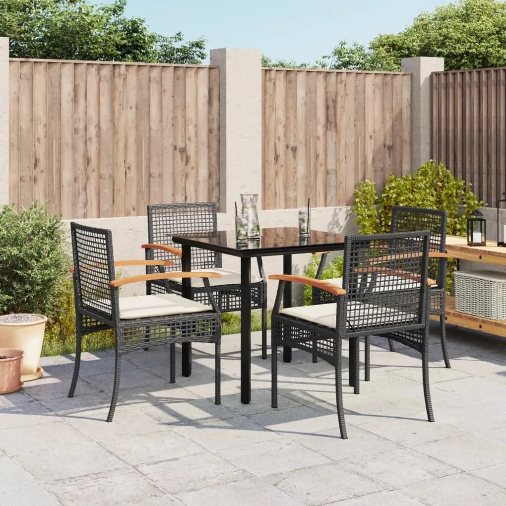 vidaXL 5 pcs conjunto de jantar p/ jardim c/ almofadões vime PE preto