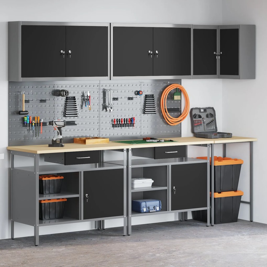 Conjunto de Mesas de Armazenamento de Ferramentas vidaXL com 10 Peças