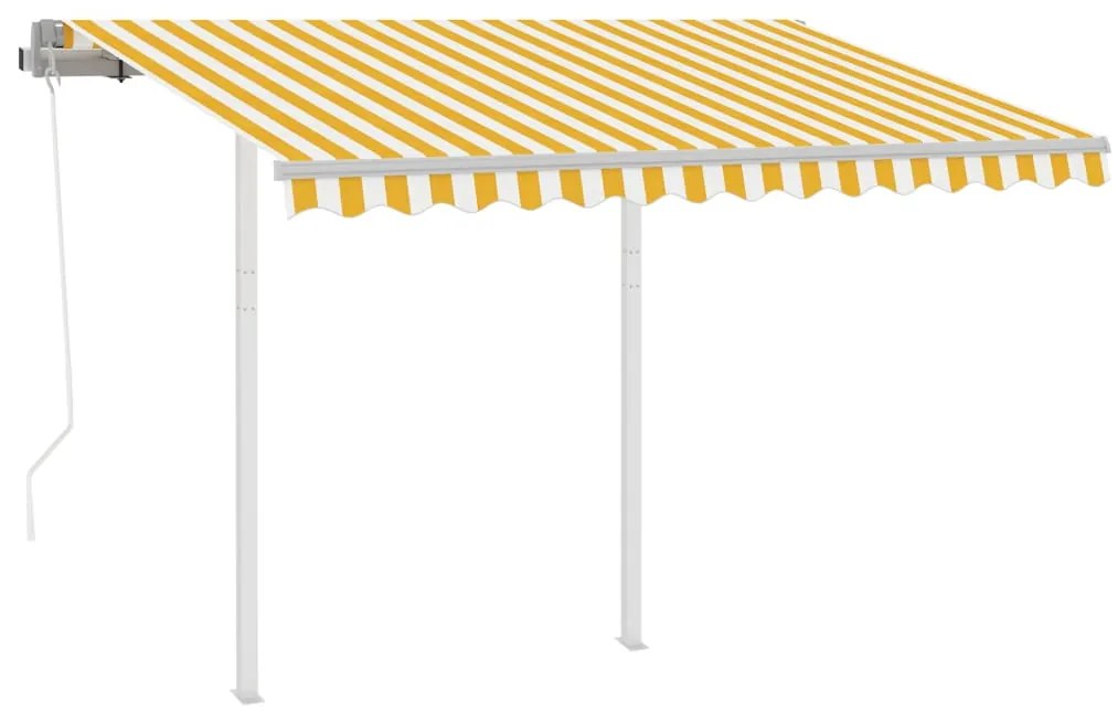 Toldo retrátil automático com postes 3,5x2,5 m amarelo e branco
