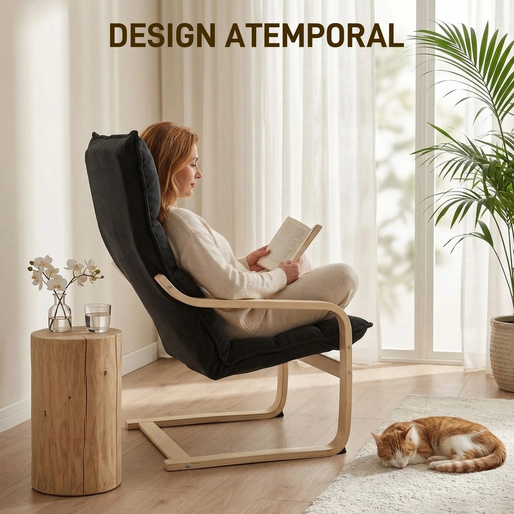 Poltrona de Sala Moderna com Encosto Alto Acolchoado Estrutura de Madeira e Estofada em Veludo 67x83x105 cm Preto