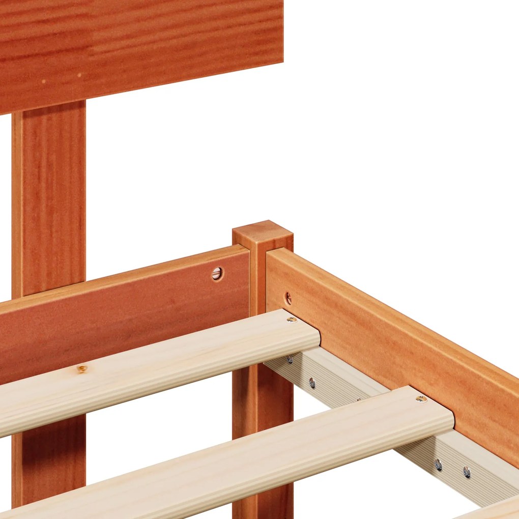Estrado de Cama com Cabeceira Castanho Encerado 140x190 cm Madeira Sól