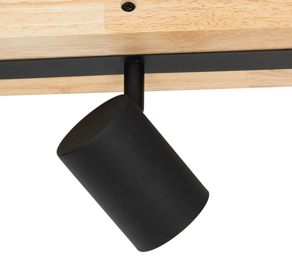 Candeeiro de teto preto com madeira 3 luzes ajustável retangular - Jeana Moderno,Industrial