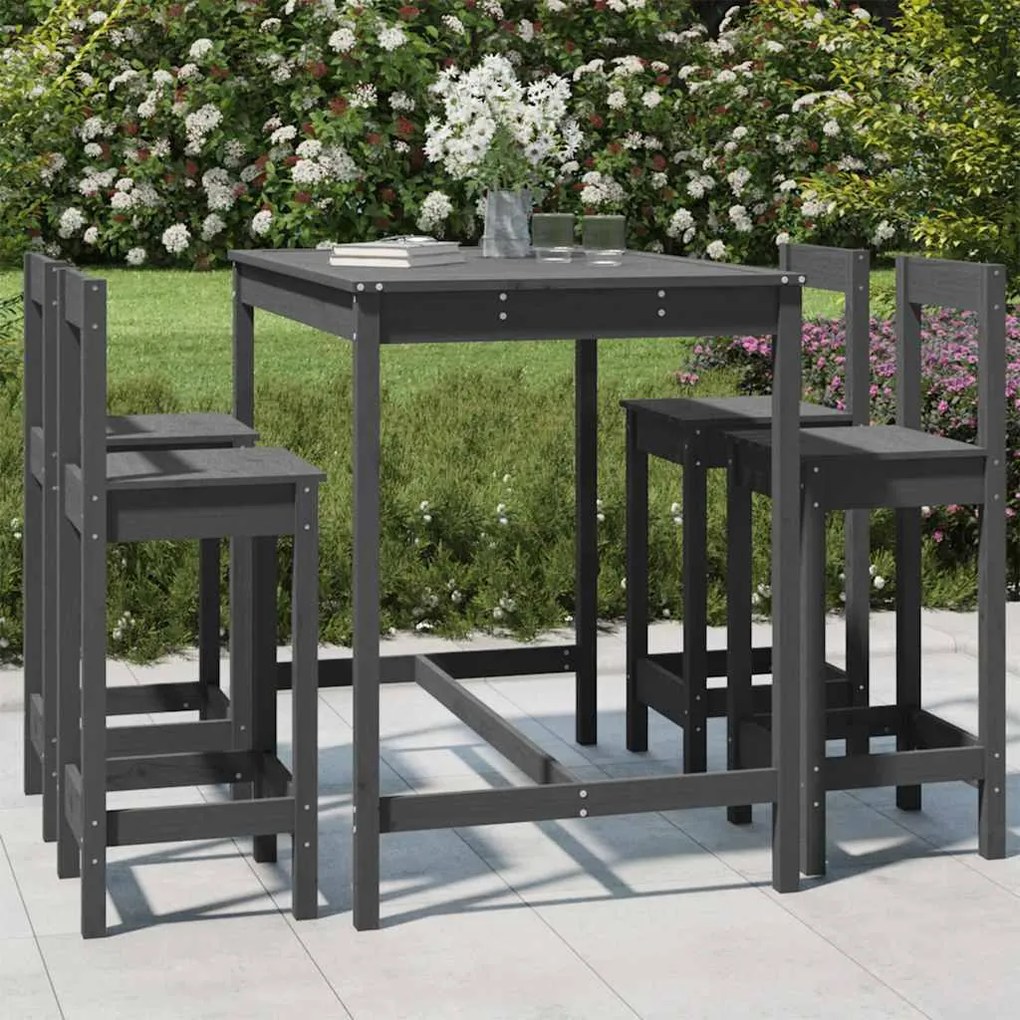 vidaXL 5 pcs conjunto de bar para jardim pinho maciço cinzento