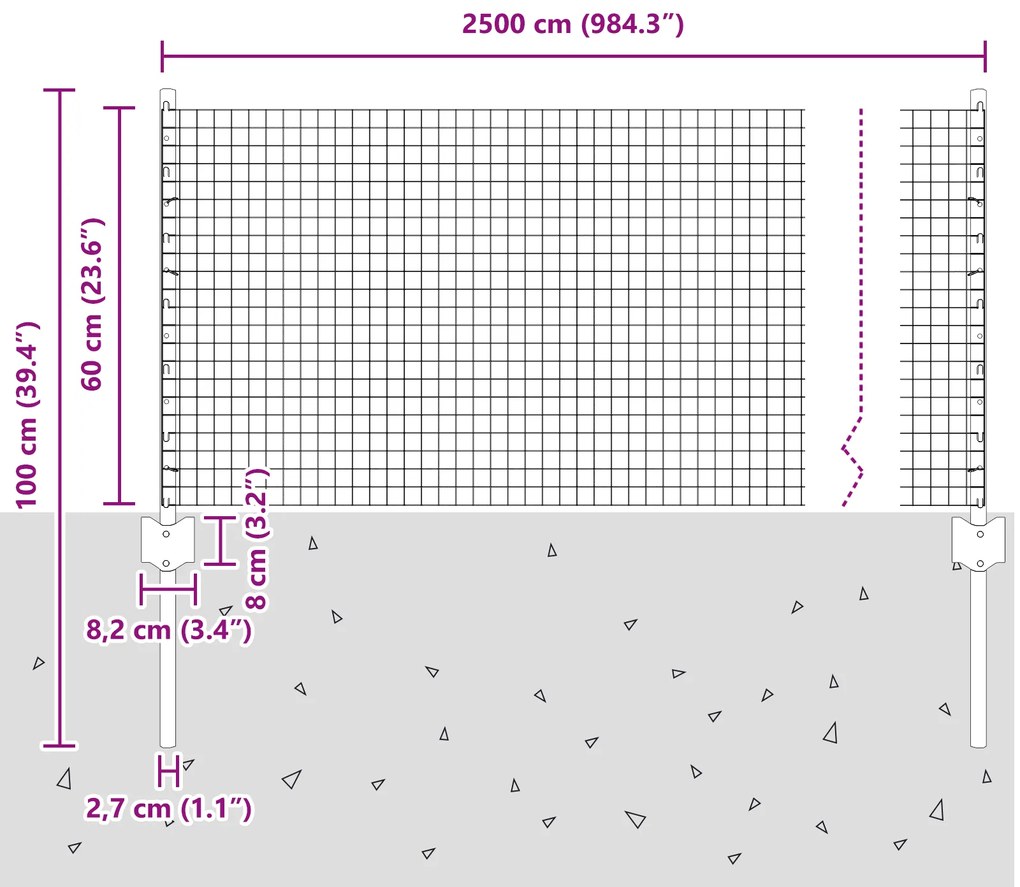 Cerca de Arame Soldado com 11 Postes U Verde 0.6x25 m Aço