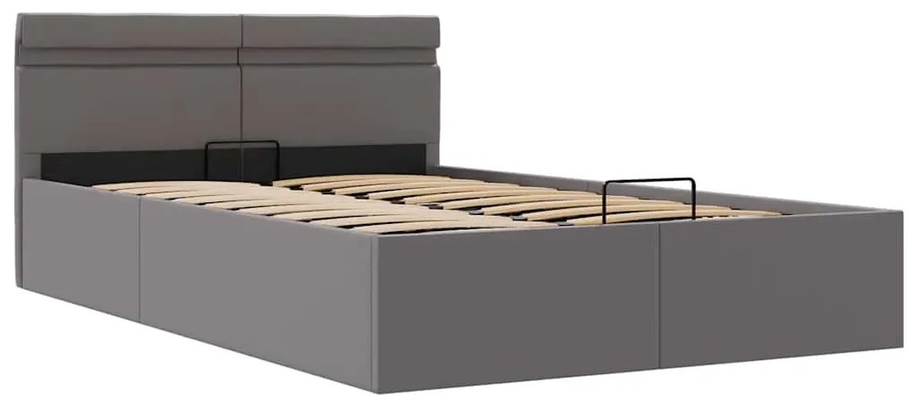 Cama hidráulica c/ arrumação LED 140x200cm couro artific. cinza