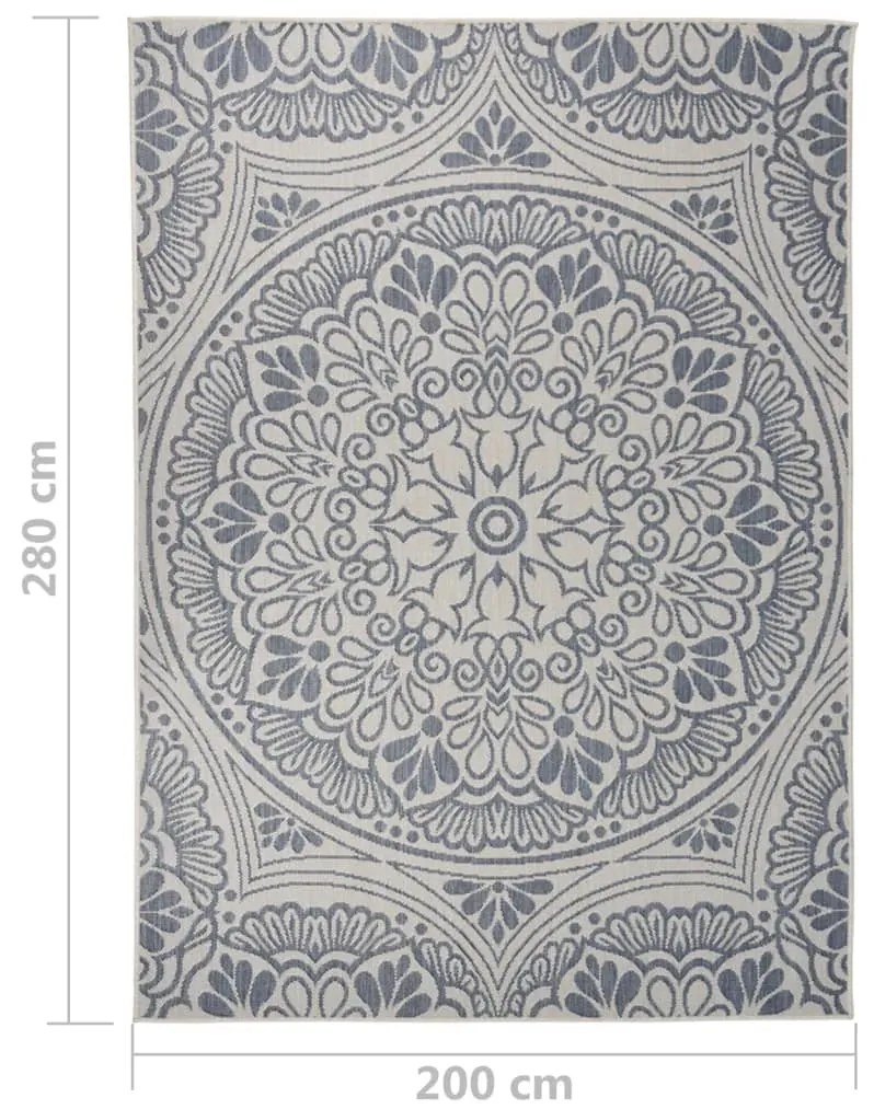 Tapete de tecido plano para exterior 200x280 cm padrão azul