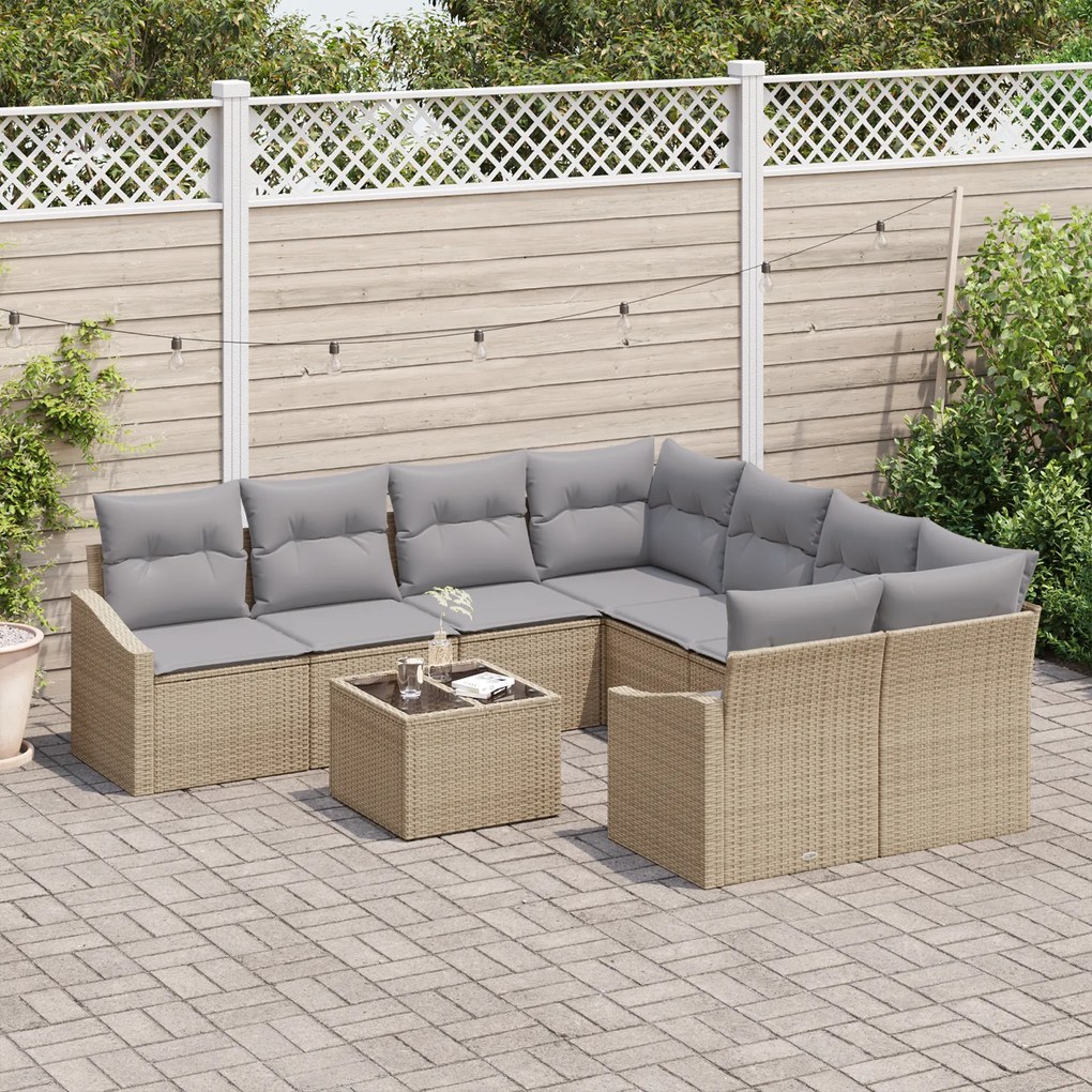 Conjunto de Jantar de Jardim com 9 Peças e Almofadas Bege em Rattan Si