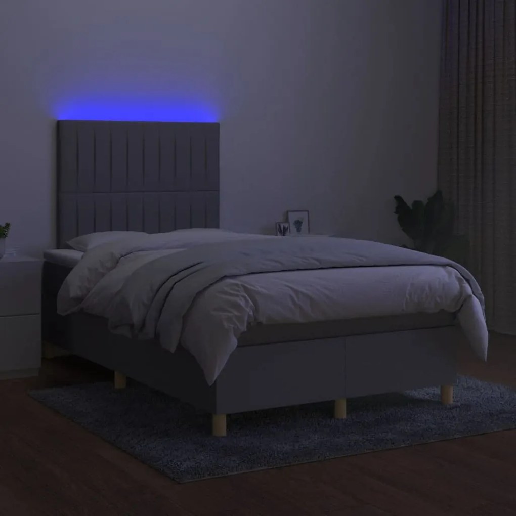 Cama box spring c/ colchão e LED 120x200 cm tecido cinza-claro