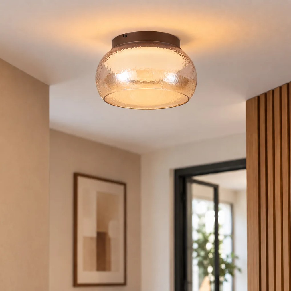 Candeeiro de Teto Art Deco Castanho com Vidro Âmbar Incl. LED Regulável em 3 Níveis - Thimble