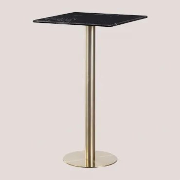 Mesa Alta De Bar Quadrada 60x60 Cm Em Mármore Cosmopolitan Mármore Negro Marquina & Ouro Champagne - Sklum