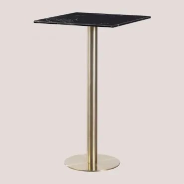 Mesa Alta De Bar Quadrada 60x60 Cm Em Mármore Cosmopolitan Mármore Preto & Ouro Champagne - Sklum