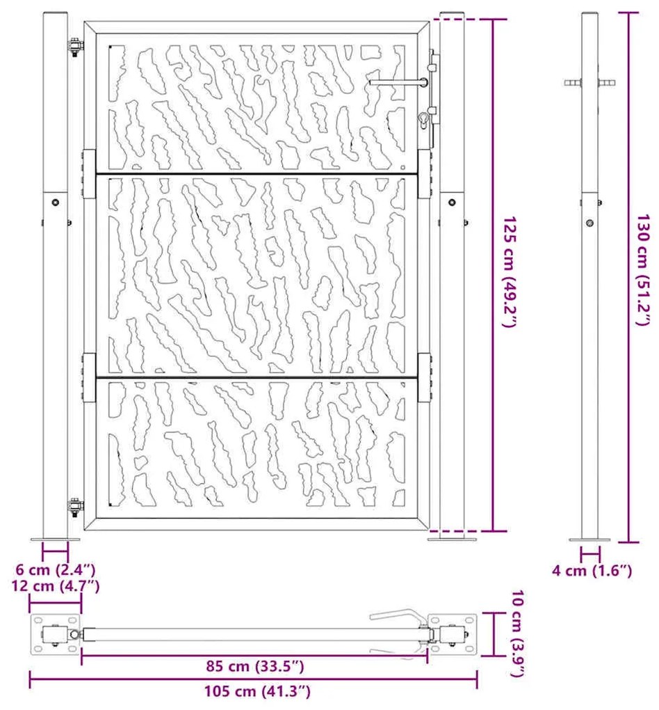 Portão de jardim 105x130 cm projeto de traço de aço resistente