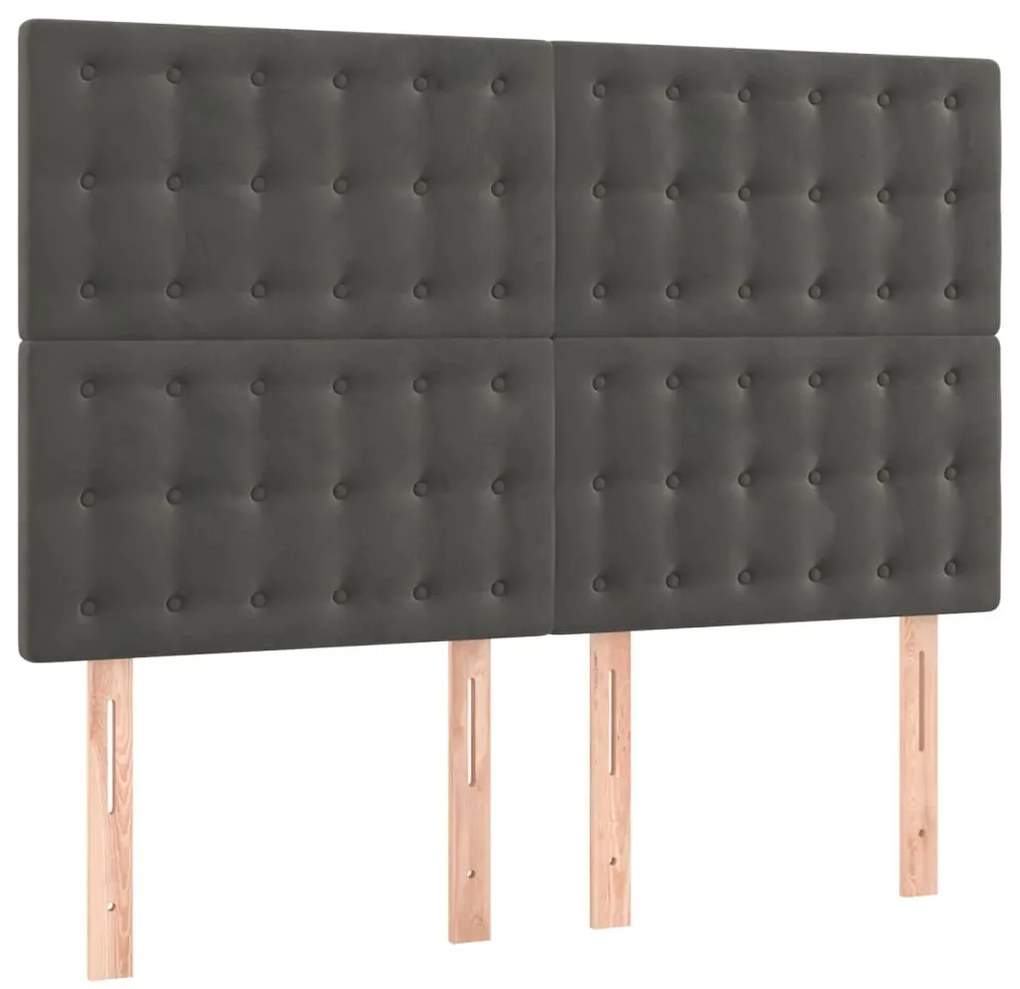 Cama box spring c/ colchão/LED 140x190cm veludo cinzento-escuro