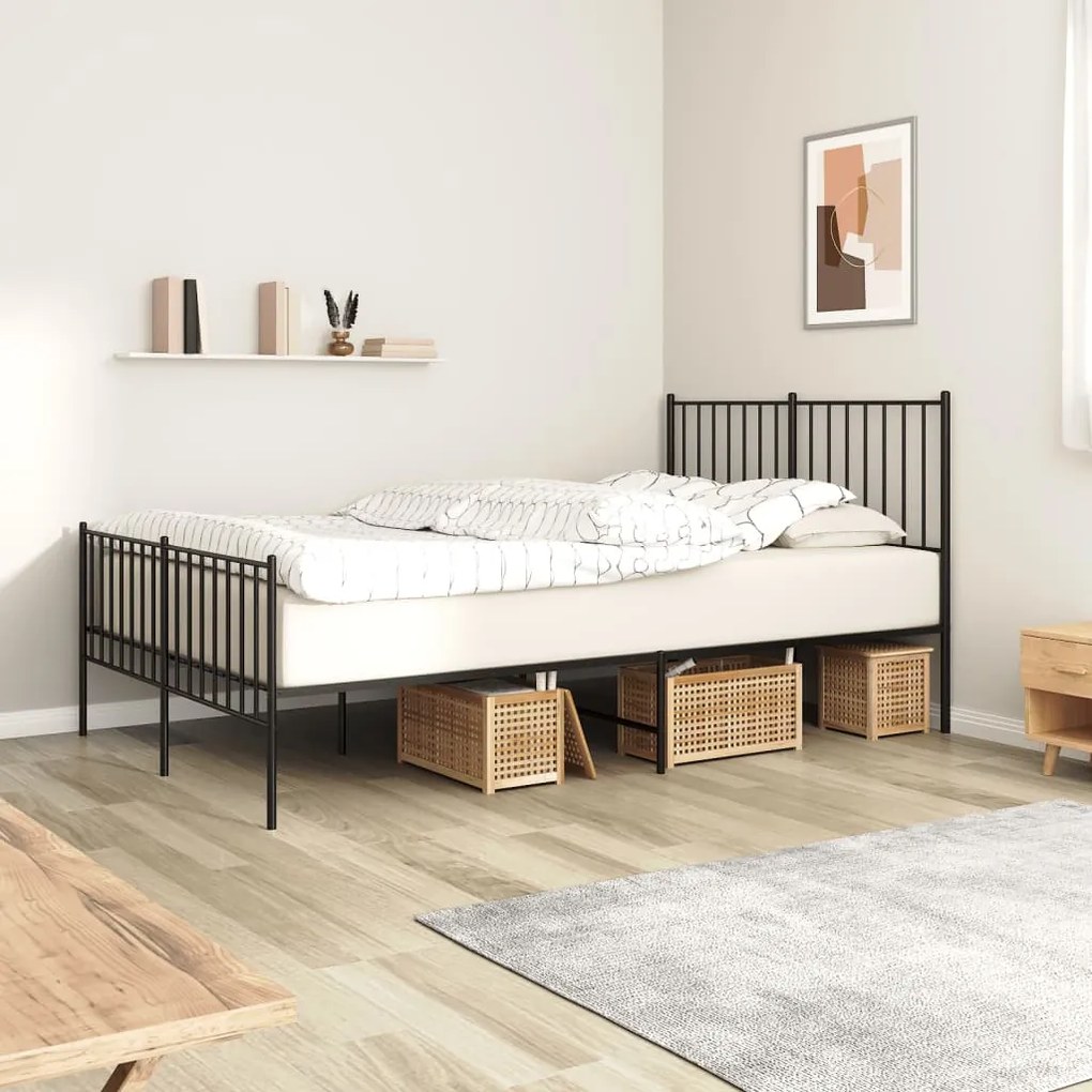 350879 vidaXL Estrutura de cama com cabeceira e pés 120x190 cm metal preto
