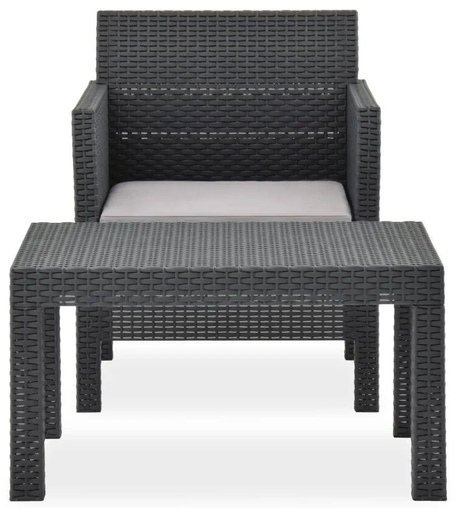2 pcs conjunto lounge de jardim com almofadão vime PP antracite