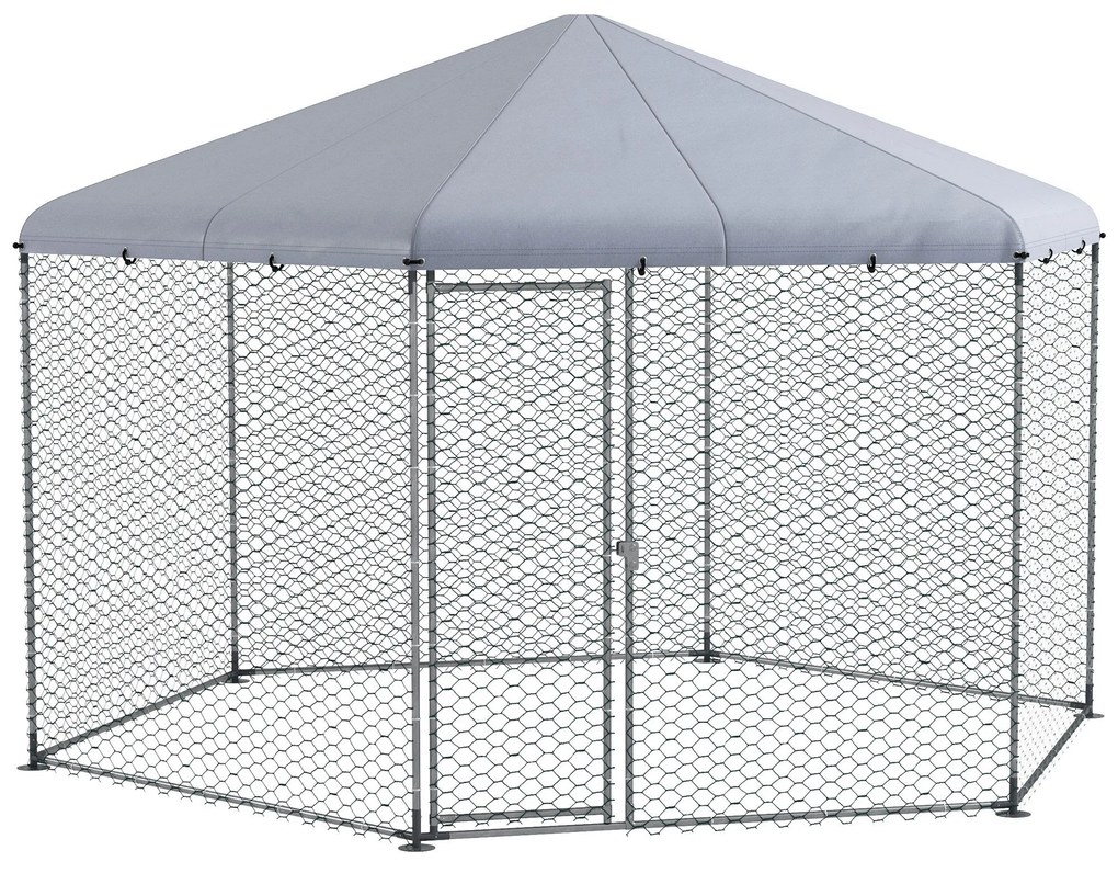 PawHut Galinheiro Grande de Exterior em Aço 400x346x263 cm Estrutura Hexagonal Coberta com Tecido Oxford Prata