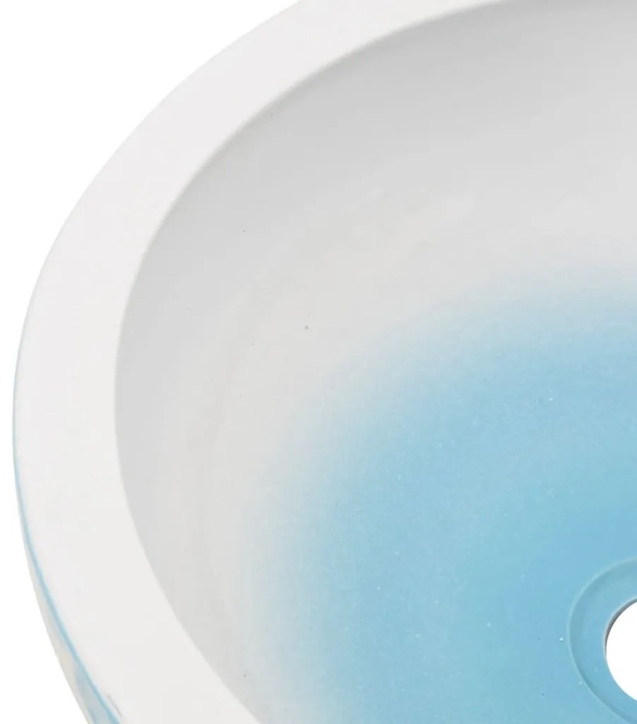 Pia de bancada redonda Φ41x14 cm cerâmica azul e branco