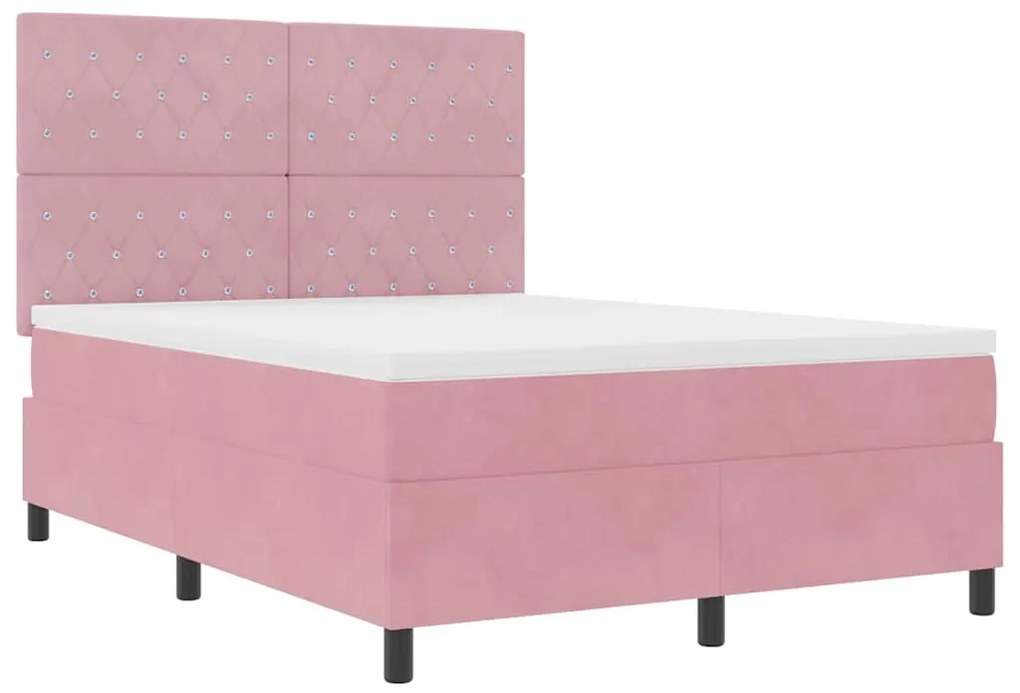 Cama Box com Colchão vidaXL Rosa 160x200 cm Veludo