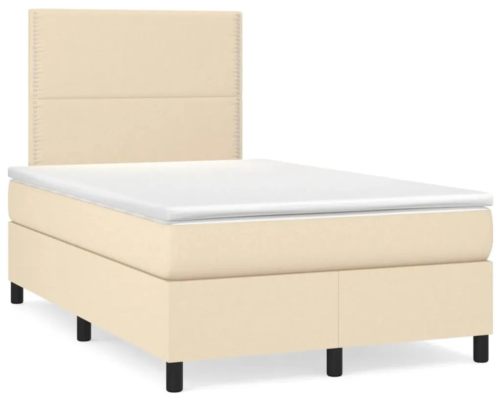 Cama box spring c/ colchão e LED 120x190 cm tecido cor creme