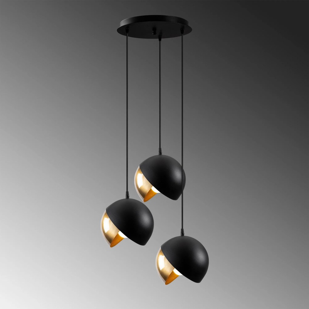 Candeeiro de Teto Berceste – Preto e Dourado – 40 cm de Diâmetro