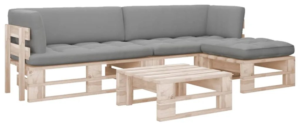 vidaXL 4 pcs conj. lounge paletes c/ almofadões pinho impregnado