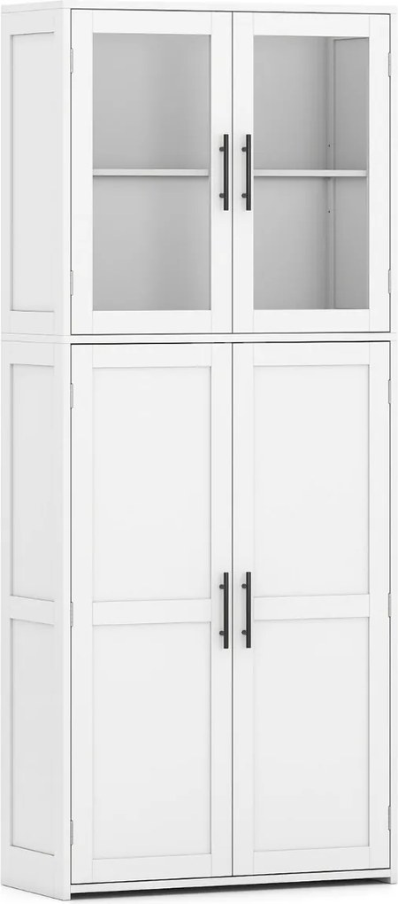 Armário para casa de banho de madeira com portas 70 cm x 30 cm x 168 cm, prateleiras e ganchos para esfregonas branco