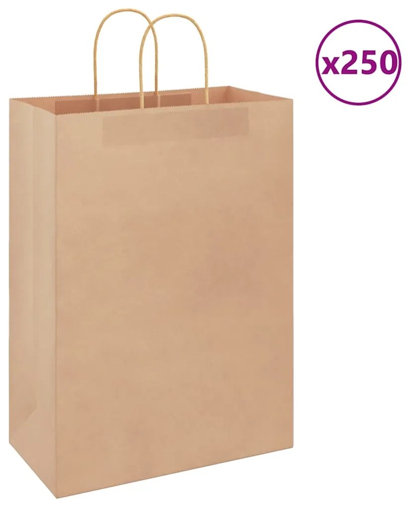vidaXL Sacos de papel 250 unid com alças castanho 32x17x44 cm