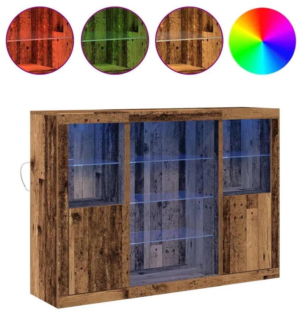 Buffet com Luzes LED Madeira Velha 142.5x37x100 cm Madeira de Engenhar
