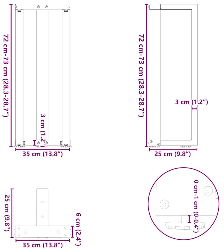 Pés de mesa de console em forma de T, 2 peças, preto, 38x25x(72-73) cm