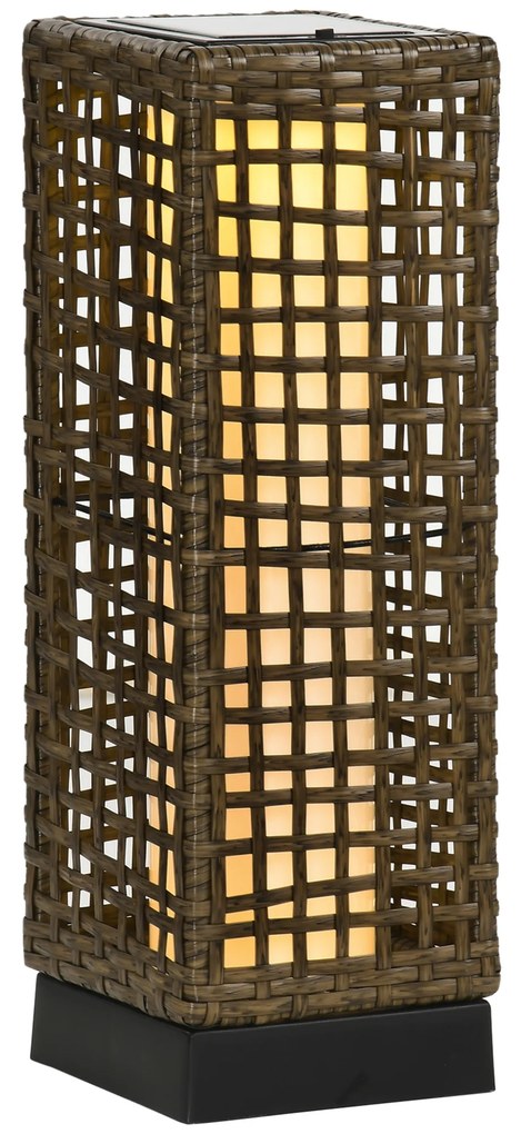 Outsunny Candeeiro Solar LED Automático Vime Sintético Decoração Exterior Varanda Pátio Jardim 15,5x15,5x46cm Marrom Areia | Aosom Portugal