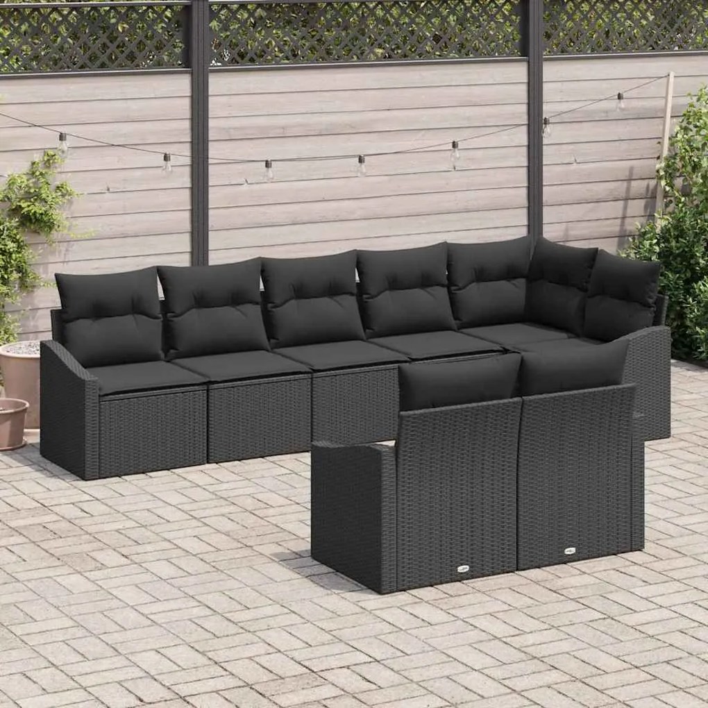 Conjunto de Sofá de Jardim de 8 Peças com Almofadas Preto em Rattan Po