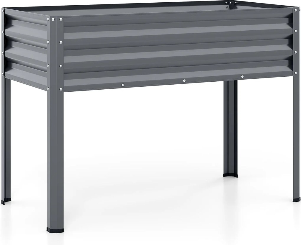 Floreira Elevada de Metal 112 x 55 x 81 cm com Revestimento Eletroforético e Drenagem para Legumes, Flores e Frutas - Cinzenta