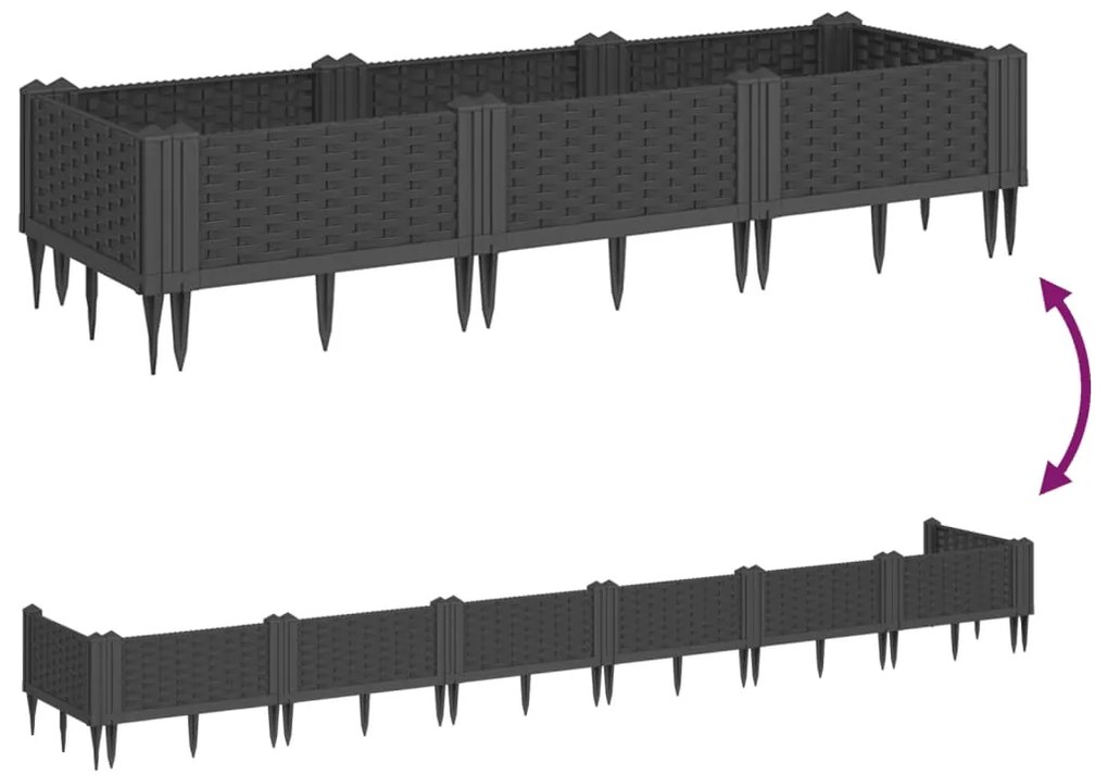 Vaso/floreira de jardim c/ estacas 125x40x28,5 cm PP preto