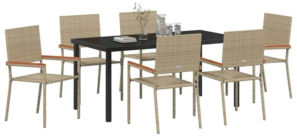 Conjunto de Jantar de Jardim de 7 Peças Bege em Rattan Sintético