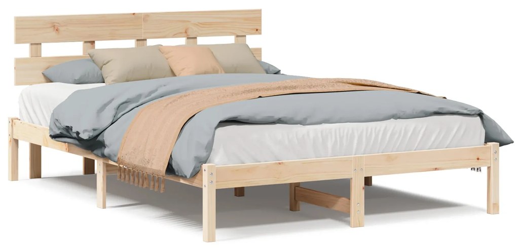 Estrado de Cama com Cabeceira 160x200 cm Madeira Sólida Pinho