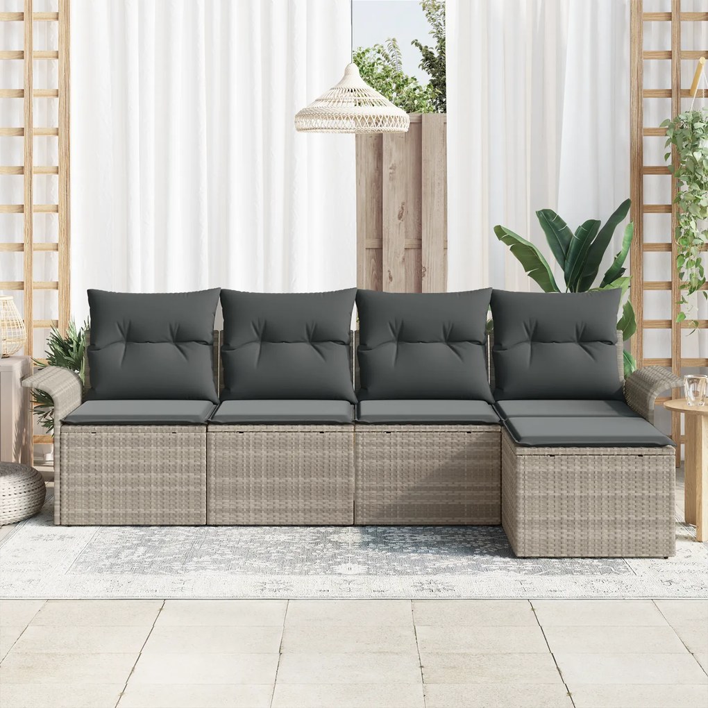 Conjunto de Sofá de Jardim vidaXL 5 Peças com Almofadas Cinza Claro Ra