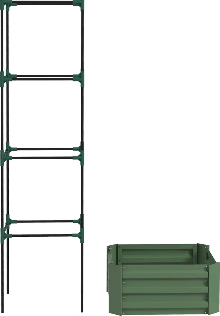 Outsunny Jardineira com treliça ajustável, canteiro com gaiola para tomates aço galvanizado 61 x 61 x 187 cm verde | Aosom Portugal