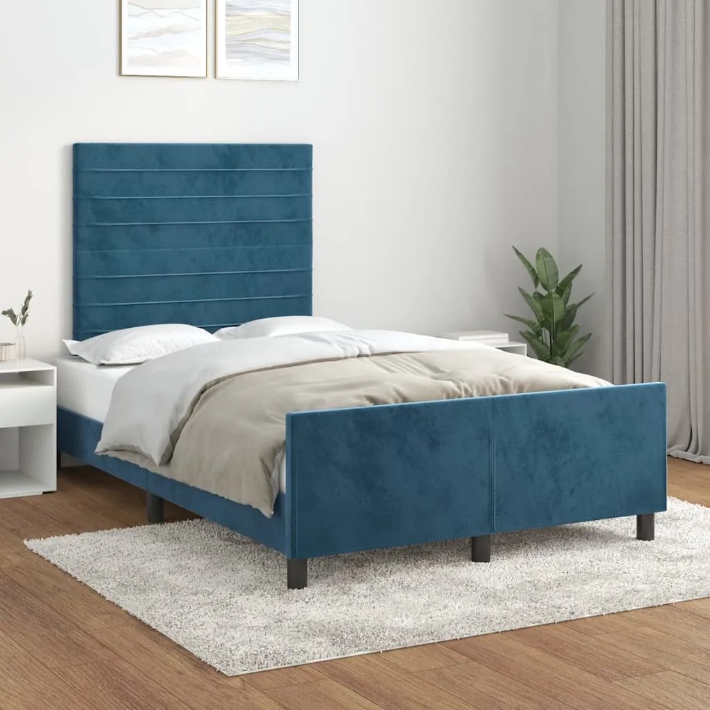 Estrutura de cama sem colchão 120x200 cm veludo azul