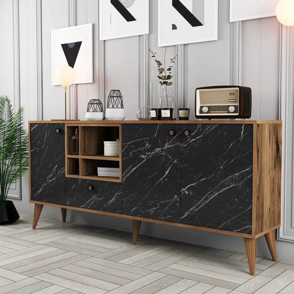Consola Napoli – Preto e Nogueira – 180x81x35 cm