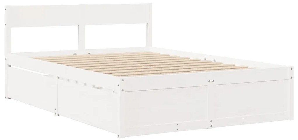 Cama com gavetas e colchão 120x190 cm pinho maciço branco