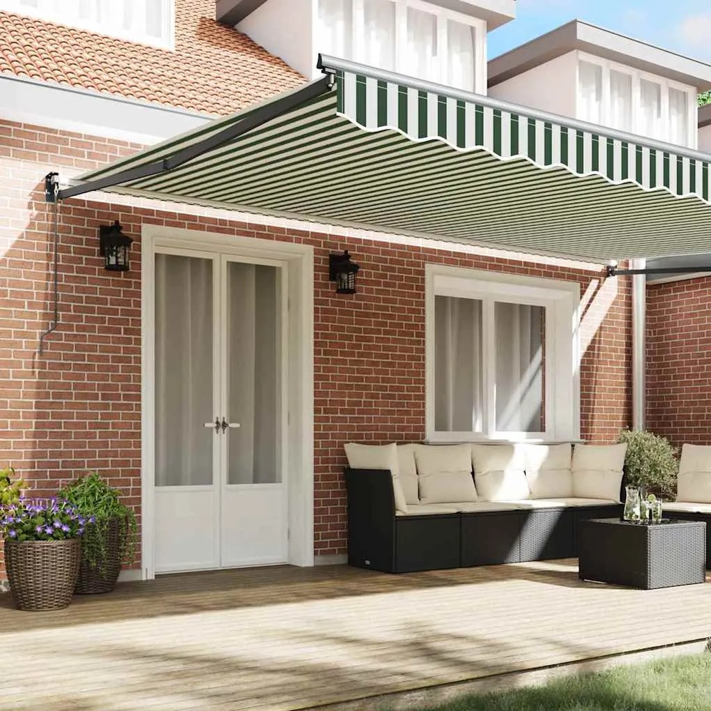 Toldo retrátil manual Verde e Branco 500x300 cm