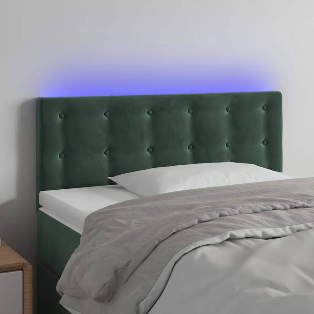 3122085 vidaXL Cabeceira de cama c/ luzes LED veludo 90x5x78/88cm verde-escuro