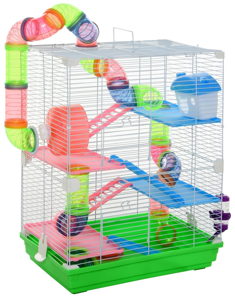 PawHut Gaiola para Hamster com 5 Plantas com Escada Alimentador Bebedo