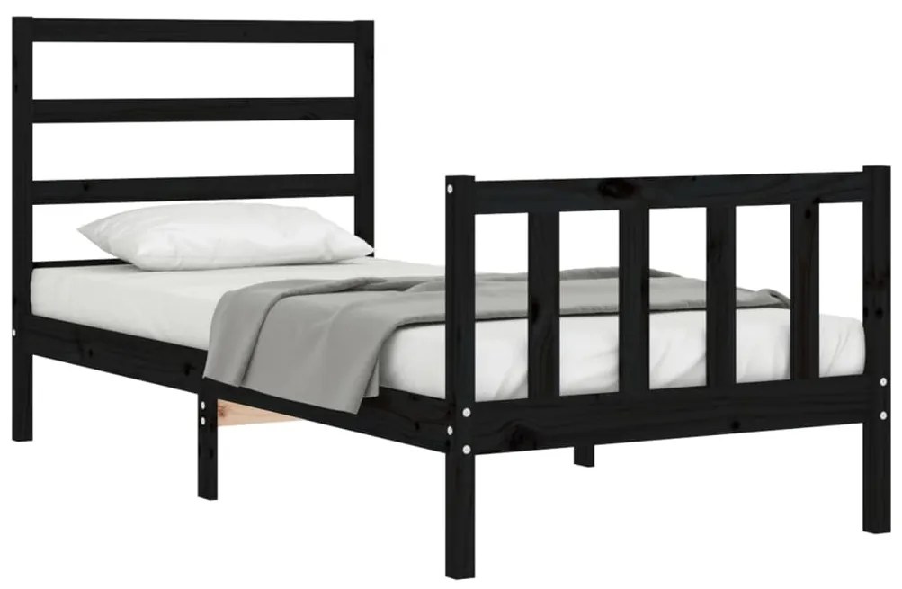 Estrutura cama de solteiro c/ cabeceira madeira maciça preto
