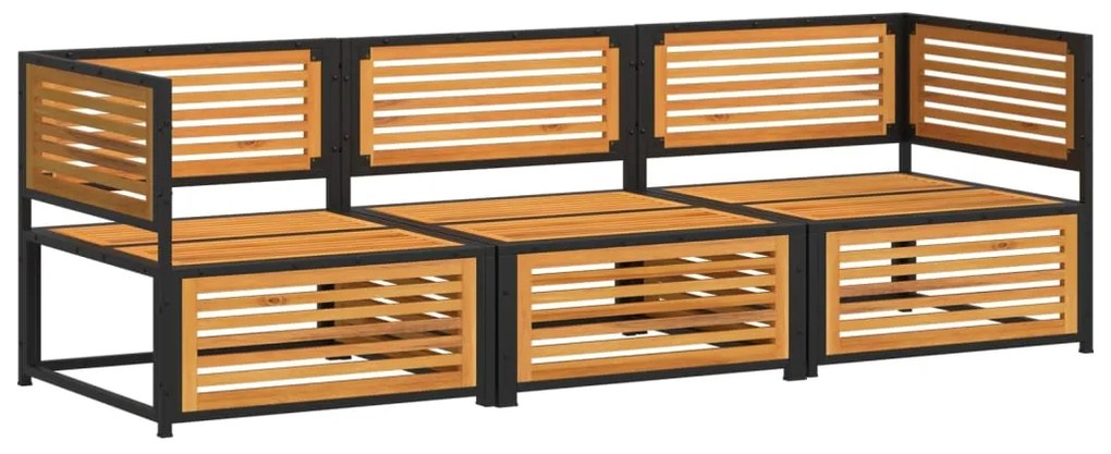 3 pcs conjunto de sofás de jardim com almofadões acácia maciça