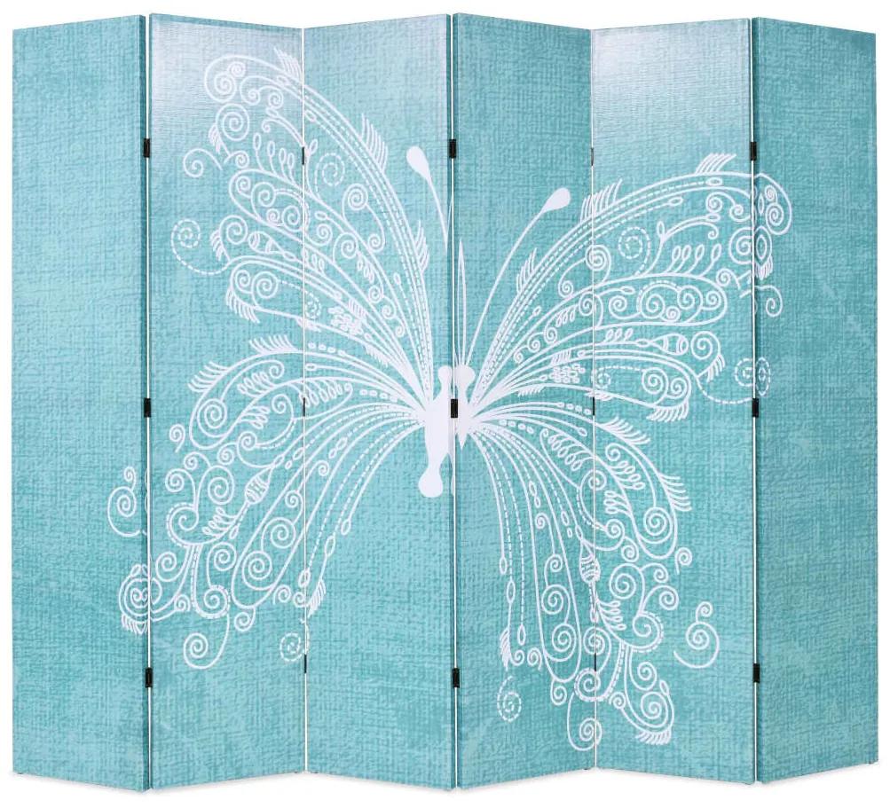 245888 vidaXL Biombo dobrável com estampa de borboleta azul 228x170 cm