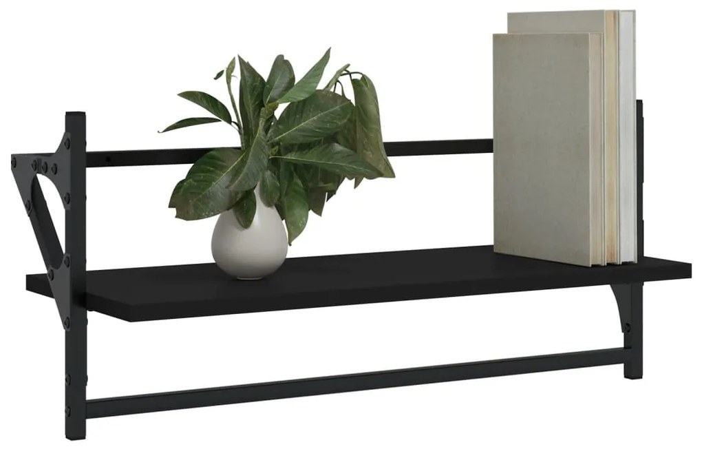 Prateleiras de parede com barras 2 pcs 65x25x30 cm preto